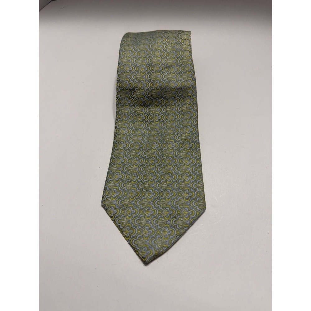 Prince Igor XVIII Mens Tie Grey Lime Green Geometric Fan Pattern Polyester 50in
